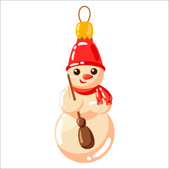 Snowman. Cute xmas decorative elements, holiday winter toys, new year decorations.