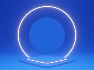 Blue podium with white neon lights