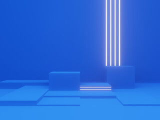 Blue podium with white neon lights