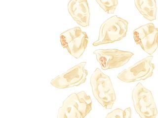 手描き水彩の水餃子イラスト長方形フレーム・右