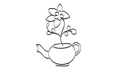 Hand Drawn Pot with Flower. Use as poster, card, flyer or T Shirt