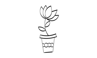 Hand Drawn Pot with Flower. Use as poster, card, flyer or T Shirt