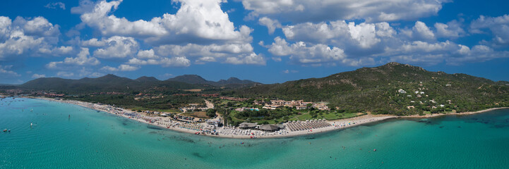 Sardinia famous beaches white sand clear turquoise water aerial view. The beaches of Sardinia in...
