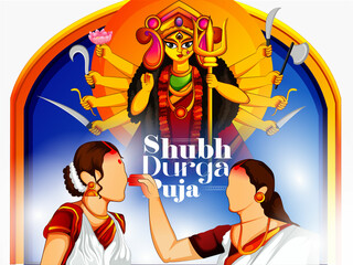 Obraz premium Happy Durga Puja Subh Navratri Indian religious vector illustration