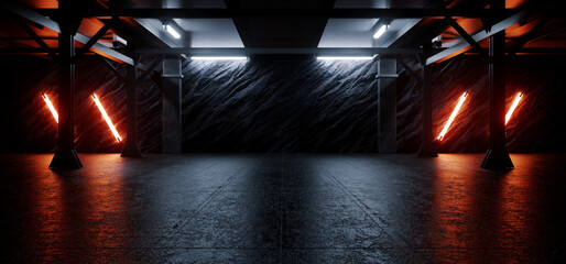 Underground Shelter Nuclear Bunker Hangar Car Garage Showroom Metal Mountain Rock Rough Walls Dark Tunnel Corridor Sci Fi Futuristic Spaceship 3d Rendering