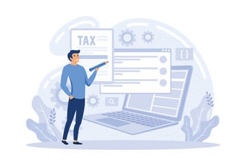 Obraz na płótnie Canvas Tax agent service. Accountant appointment, filing the taxes, money refund, income statement and financial audit. flat vector modern illustration