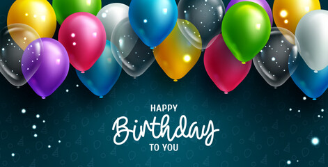 Birthday celebration vector background design. Happy birthday to you text in pattern background with colorful floating balloons for birth day greeting. Vector illustration.  © Zeinous