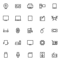 Electronic gadgets outline vector icons set