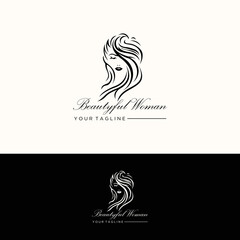 Abstract logo style illustration of a young woman's face. Freehand digital drawing of a girl.