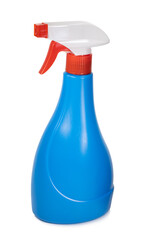 Colorful spray bottle with copy space on the front of the bottle. Chemical bottle for cleaning isolated on white background. Spring cleaning concept.