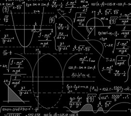 Fototapeta premium Math educational vector seamless background with formulas, figures, and calculations, 