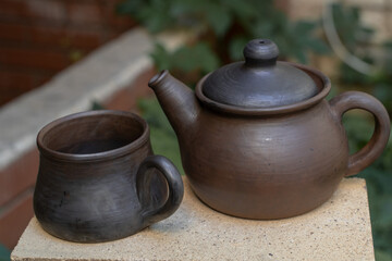       Ceramics, a ceramic product made with your own hands, made on a potter's wheel, a jug, a mug, clay. 