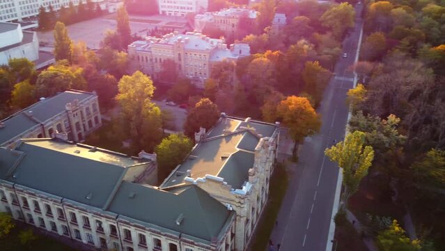 Drone flight in autumn  over the The National Technical University of Ukraine "Igor Sikorsky Kyiv Polytechnic Institute"