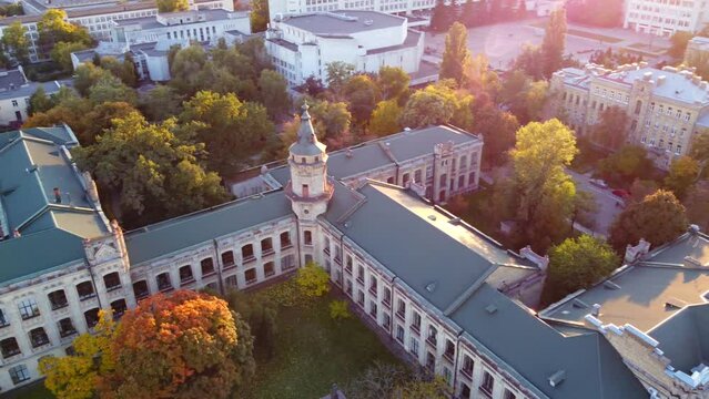 Drone flight in autumn  over the The National Technical University of Ukraine "Igor Sikorsky Kyiv Polytechnic Institute"