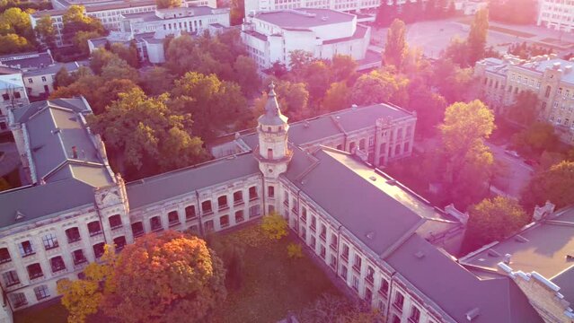 Drone flight in autumn  over the The National Technical University of Ukraine "Igor Sikorsky Kyiv Polytechnic Institute"