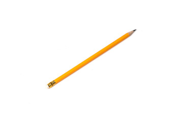 Yellow wood pencil isolated on white background.