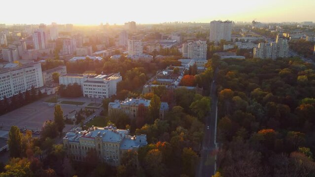 Drone flight in autumn  over the The National Technical University of Ukraine "Igor Sikorsky Kyiv Polytechnic Institute"