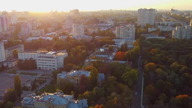 Drone flight in autumn  over the The National Technical University of Ukraine "Igor Sikorsky Kyiv Polytechnic Institute"