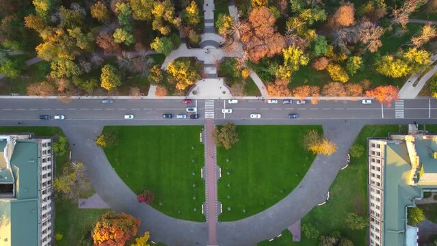 Drone flight in autumn  over the The National Technical University of Ukraine "Igor Sikorsky Kyiv Polytechnic Institute"
