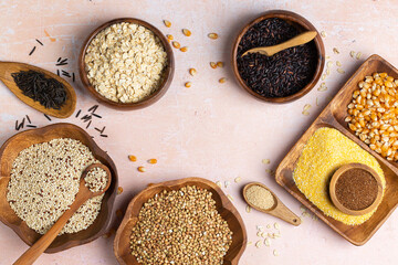 Gluten free cereals as corn, amaranth , quinoa, buckwheat , teff, rice