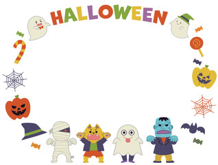 ハロウィンのイラスト素材フレームとモンスター
