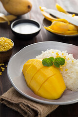 mango sticky rice , thai sweet dessert with ripe mango