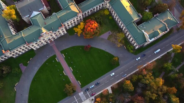 Drone flight in autumn  over the The National Technical University of Ukraine "Igor Sikorsky Kyiv Polytechnic Institute"