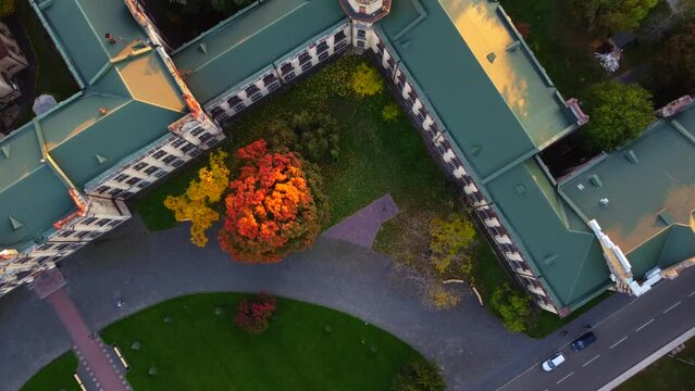 Drone flight in autumn  over the The National Technical University of Ukraine "Igor Sikorsky Kyiv Polytechnic Institute"