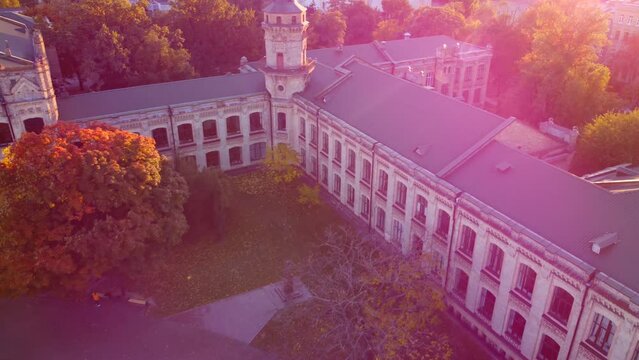 Drone flight in autumn  over the The National Technical University of Ukraine "Igor Sikorsky Kyiv Polytechnic Institute"