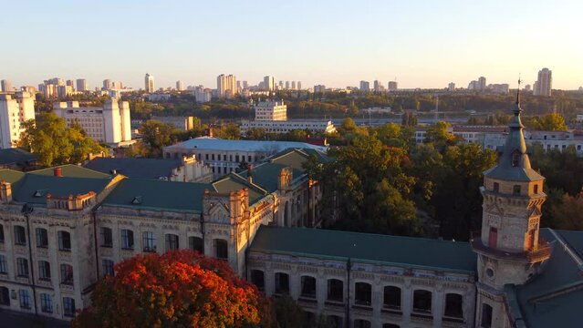 Drone flight in autumn  over the The National Technical University of Ukraine "Igor Sikorsky Kyiv Polytechnic Institute"