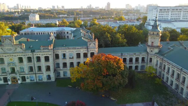 Drone flight in autumn  over the The National Technical University of Ukraine "Igor Sikorsky Kyiv Polytechnic Institute"