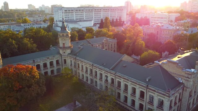 Drone flight in autumn  over the The National Technical University of Ukraine "Igor Sikorsky Kyiv Polytechnic Institute"