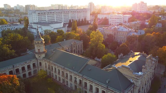 Drone flight in autumn  over the The National Technical University of Ukraine "Igor Sikorsky Kyiv Polytechnic Institute"