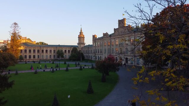 Drone flight in autumn  over the The National Technical University of Ukraine "Igor Sikorsky Kyiv Polytechnic Institute"