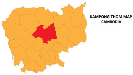 Kampong Thom State and regions map highlighted on Cambodia map.