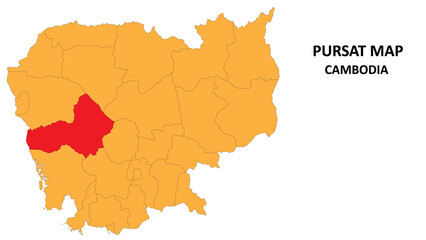Pursat State and regions map highlighted on Cambodia map.