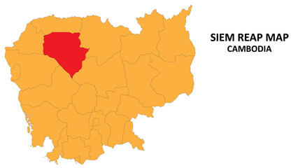 Siem Reap State and regions map highlighted on Cambodia map.