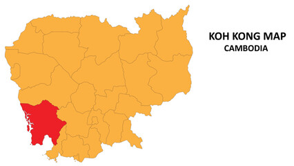 KohKong State and regions map highlighted on Cambodia map.
