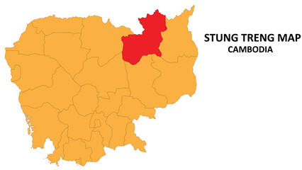 Stung Treng State and regions map highlighted on Cambodia map.