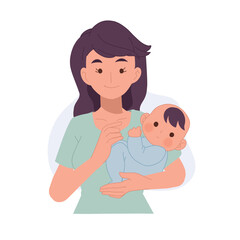 Mother Holding Baby In Arms. Baby In A Tender Embrace Of Mother. Flat vector illustration