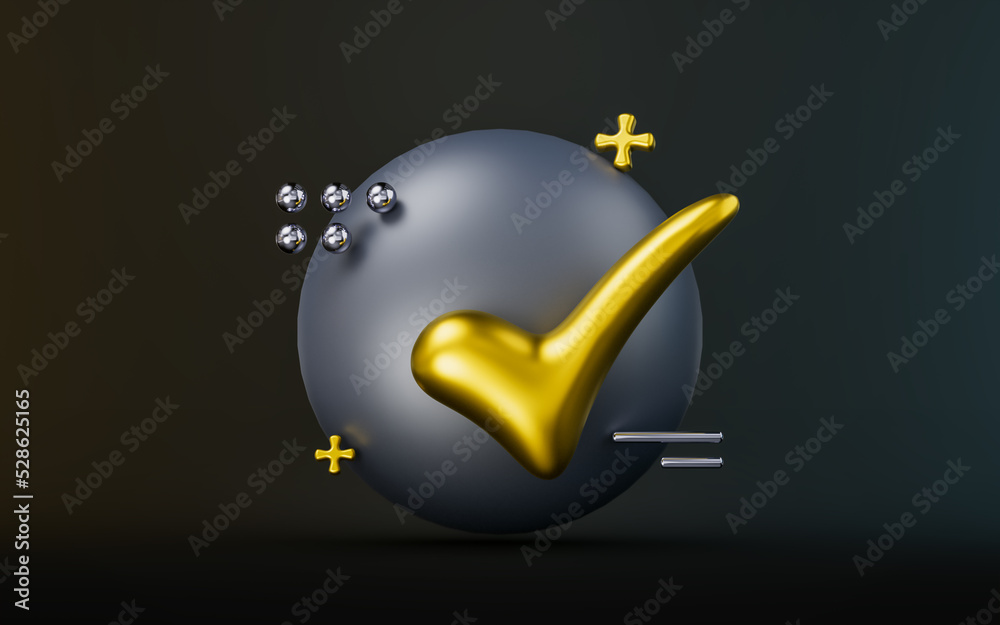 Wall mural check mark badge sign on dark background 3d render concept for confirmation selected approve