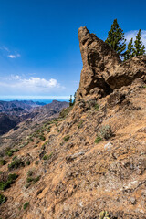 Gran Canaria hiking route Cruz de Tejeda to Artenara, view into Caldera de Tejeda, Canary Islands, Spain
