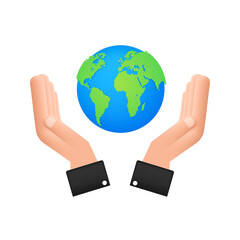 Abstract illustration with earth in hands. Happy earth day. Planet sign. Hand draw.