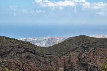 Volcanic landscape of Caldera de Bandama crater with circular hiking trail. Gran Canaria, Spain.