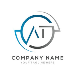 letter AT Logo Design Vector Template. Initial Blue And Silver Letter Design AT Vector Illustration With White Background.