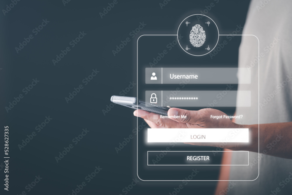 Wall mural approved cybersecurity and login authentication with ai database technology, business people use fin