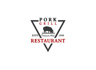 Rustic pork meat and grill restaurant vector logo design