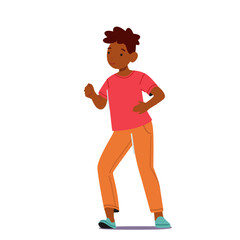 Little African Boy Wear Red T-shirt and Orange Trousers. Isolated Happy Child Character Smiling. Happy Emotion