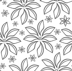 Abstract decorative vector seamless pattern with hand drawn flowers with long petals