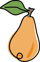 Pear and sliced piece pear drawn by one line. Food sketch. Continuous line drawing sweet fruit. For coloring book, learning card. Simple Vector illustration.